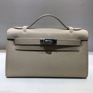 Hermes Kelly Mini Pochette Bag Epsom Leather Palladium Hardware In Apricot