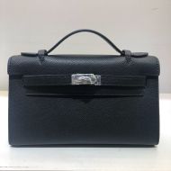 Hermes Kelly Mini Pochette Bag Epsom Leather Palladium Hardware In Black
