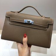 Hermes Kelly Mini Pochette Bag Epsom Leather Palladium Hardware In Coffee