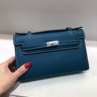 Hermes Kelly Mini Pochette Bag Epsom Leather Palladium Hardware In Navy Blue