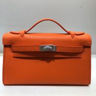 Hermes Kelly Mini Pochette Bag Epsom Leather Palladium Hardware In Orange