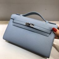 Hermes Kelly Mini Pochette Bag Epsom Leather Palladium Hardware In Sky Blue