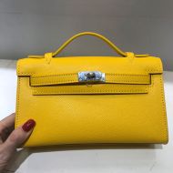 Hermes Kelly Mini Pochette Bag Epsom Leather Palladium Hardware In Yellow