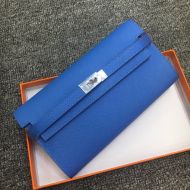 Hermes Kelly Wallet Epsom Leather Palladium Hardware In Blue