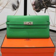 Hermes Kelly Wallet Epsom Leather Palladium Hardware In Green