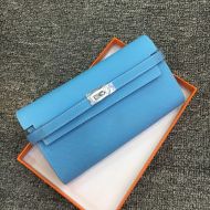 Hermes Kelly Wallet Epsom Leather Palladium Hardware In Light Blue