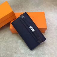 Hermes Kelly Wallet Epsom Leather Palladium Hardware In Navy Blue