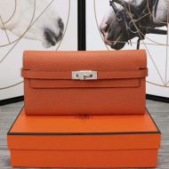 Hermes Kelly Wallet Epsom Leather Palladium Hardware In Orange