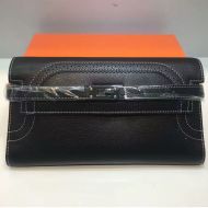 Hermes Kelly Wallet Swift Leather Palladium Hardware In Black