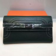 Hermes Kelly Wallet Swift Leather Palladium Hardware In Green