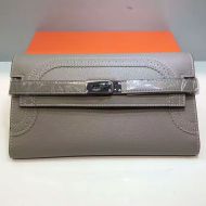 Hermes Kelly Wallet Swift Leather Palladium Hardware In Grey
