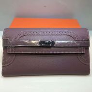Hermes Kelly Wallet Swift Leather Palladium Hardware In Purple