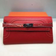 Hermes Kelly Wallet Swift Leather Palladium Hardware In Red