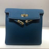Hermes Kelly Ado Backpack Clemence Leather Gold Hardware In Navy Blue