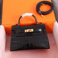 Hermes Kelly II Mini Bag Alligator Leather Gold Hardware In Black