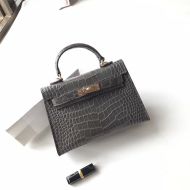 Hermes Kelly II Mini Bag Alligator Leather Gold Hardware In Grey
