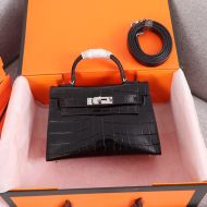 Hermes Kelly II Mini Bag Alligator Leather Palladium Hardware In Black