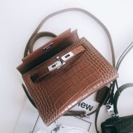 Hermes Kelly II Mini Bag Alligator Leather Palladium Hardware In Brown