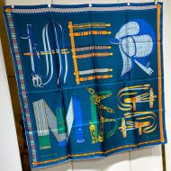 Hermes Lettres Equestre Scarf 90 In Blue
