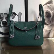 Hermes Lindy Bag Clemence Leather Palladium Hardware In Green