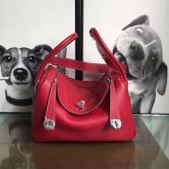 Hermes Lindy Bag Clemence Leather Palladium Hardware In Red