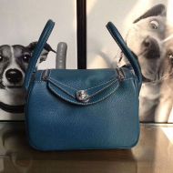Hermes Lindy Bag Clemence Leather Palladium Hardware In Teal