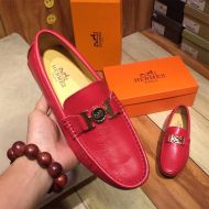 Hermes Loafers Men Togo Leather In Red
