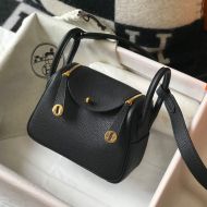 Hermes Lindy Mini Bag Togo Leather Gold Hardware In Black