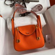 Hermes Lindy Mini Bag Togo Leather Gold Hardware In Orange