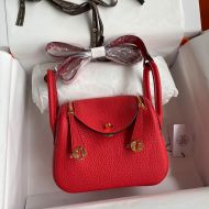Hermes Lindy Mini Bag Togo Leather Gold Hardware In Red