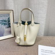 Hermes Picotin Lock Mini Bag Togo Leather Gold Hardware In White