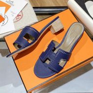 Hermes Oasis Slides Women Hollow Leather In Blue