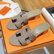 Hermes Oasis Slides Women Hollow Leather In Coffee