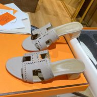 Hermes Oasis Slides Women Hollow Leather In Grey