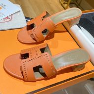 Hermes Oasis Slides Women Hollow Leather In Orange