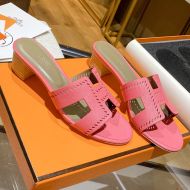 Hermes Oasis Slides Women Hollow Leather In Pink