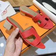 Hermes Oasis Slides Women Hollow Leather In Red