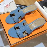 Hermes Oasis Slides Women Hollow Leather In Sky blue