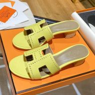 Hermes Oasis Slides Women Hollow Leather In Yellow