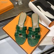 Hermes Oasis Slides Women Alligator Leather In Green