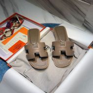 Hermes Oran Slides Women Calf Leather In Beige