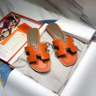 Hermes Oran Slides Women Calf Leather In Orange