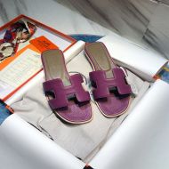 Hermes Oran Slides Women Calf Leather In Purple