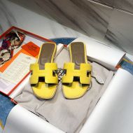 Hermes Oran Slides Women Calf Leather In Yellow
