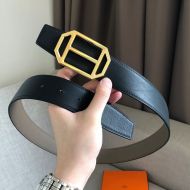 Hermes Pad Buckle 38MM Reversible Belt Togo Leather In Black/Gold