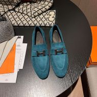 Hermes Paris Loafers Women Suede with H Buckle In Blue