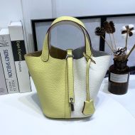Hermes Picotin Lock Bag Bicolor Clemence Leather Palladium Hardware In Lemon/White