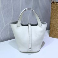 Hermes Picotin Lock Bag Clemence Leather Palladium Hardware In White