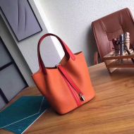 Hermes Picotin Lock Bag Color Blocking Clemence Leather Palladium Hardware In Orange