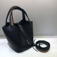 Hermes Picotin Lock Bag Tressage Epsom Leather Palladium Hardware In Black